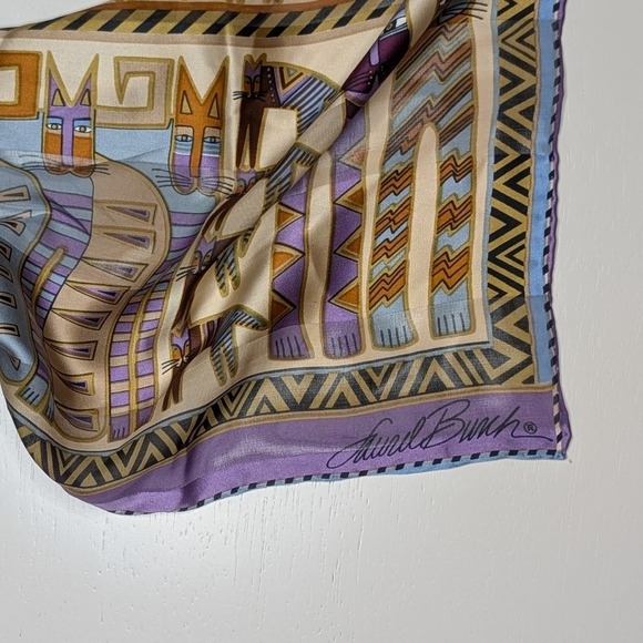 Laurel Birch‎ Art to Wear Cat Scarf Painterly Egyptian Style Animal Print - Picture 2 of 4